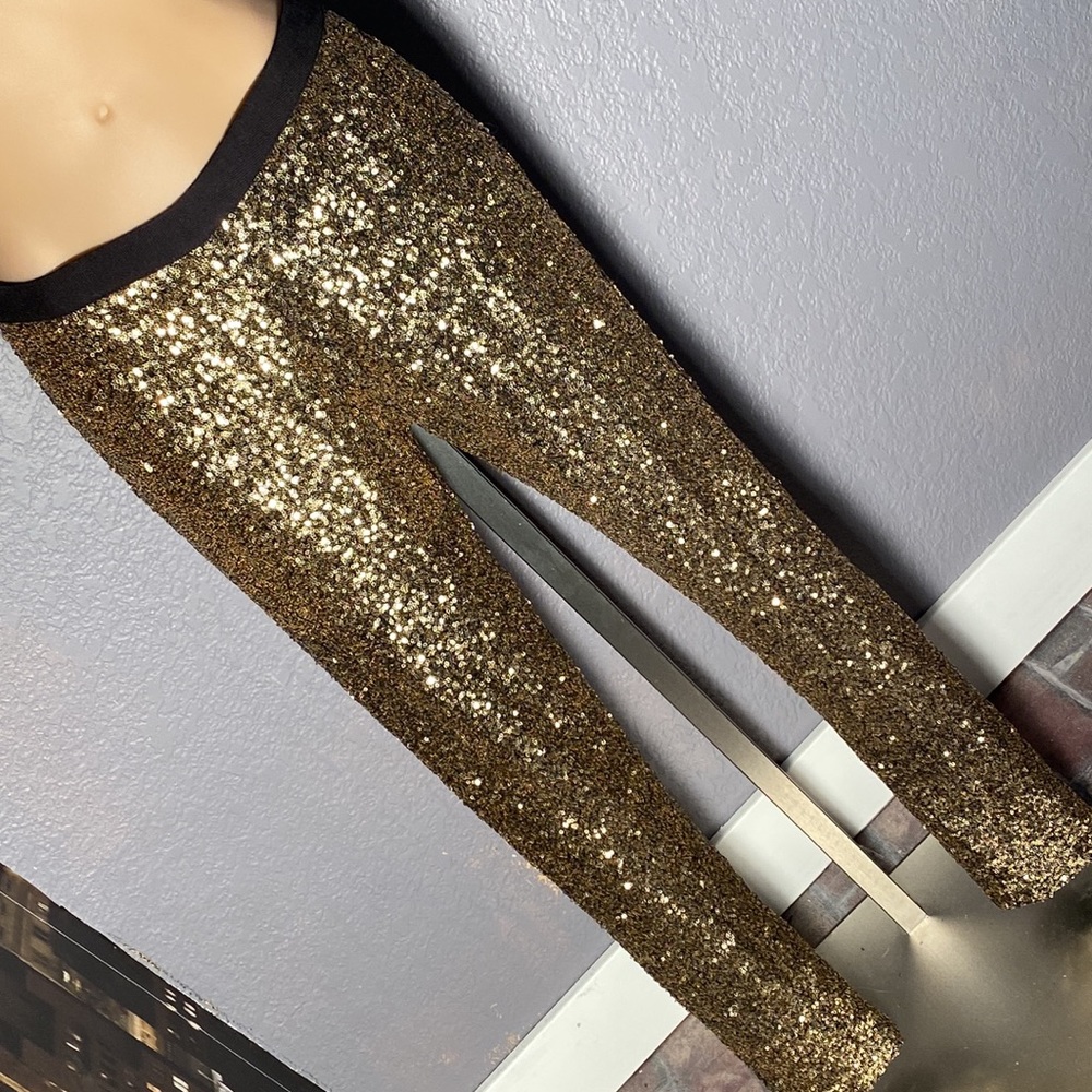 STYLESTALKER - Goldfinger pants w gold sequins, pockets, lining & zipper - 4